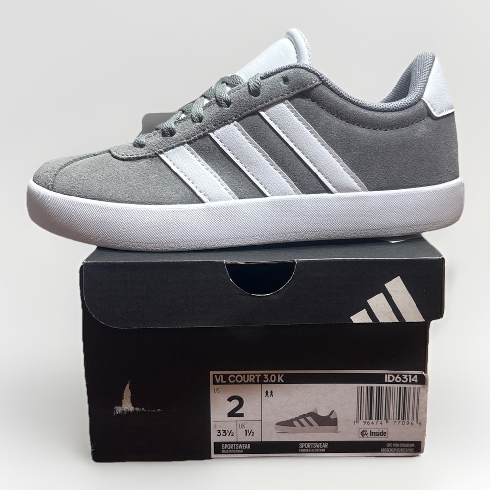 Adidas VL Court 3.0 Shoes  Kids Size 2-Grey Cloud White  Sneakers